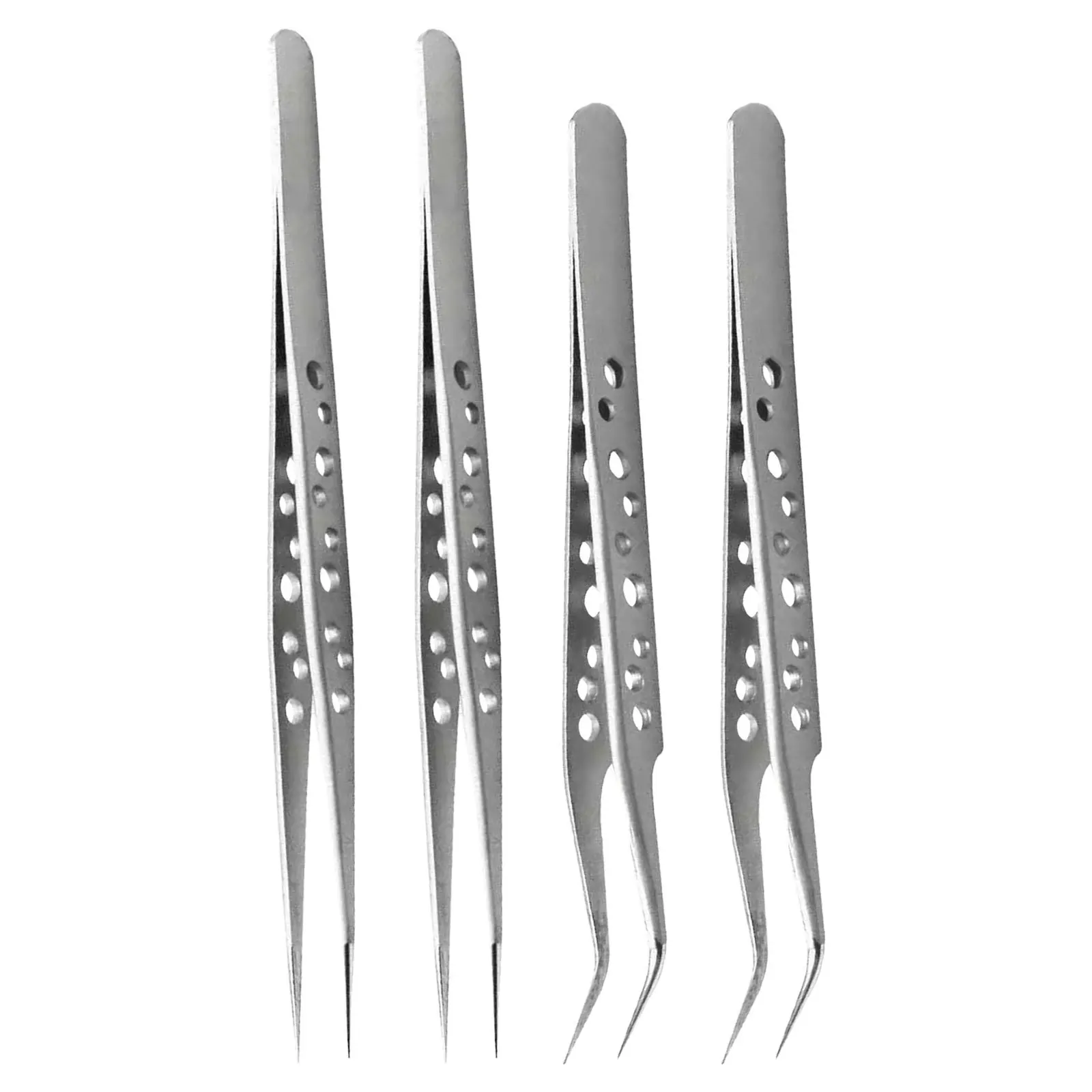 

4Pcs Stainless Steel Precision Tweezers Set Straight Curved Tip Ergonomic Grip for Lab Nail Art Electronics Craft Jewelry Repair