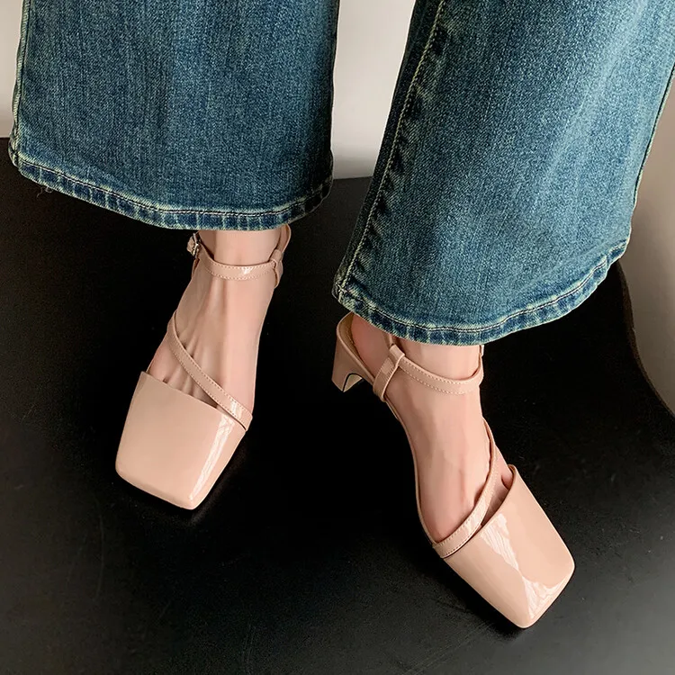 Silver Leather Women Slingback Sandals Square Toe Apricot Formal Dress Pumps Black Office Lady High Heels Working Stilettos