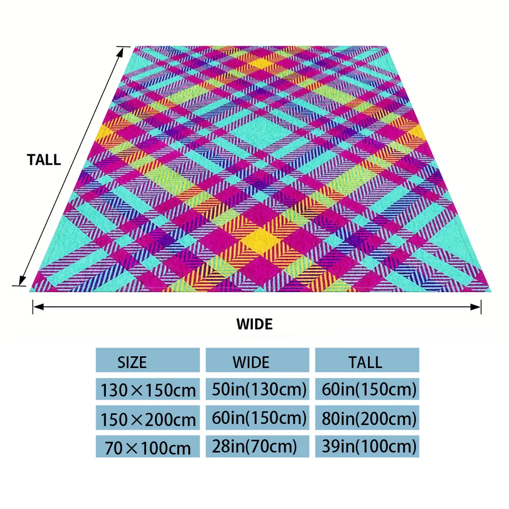 Neon Multicolor Plaid Flannel Blanket, Ultra-Fine Fiber, All Season Luxurious Fluffy Blanket Suitable For Beds Or Sofas
