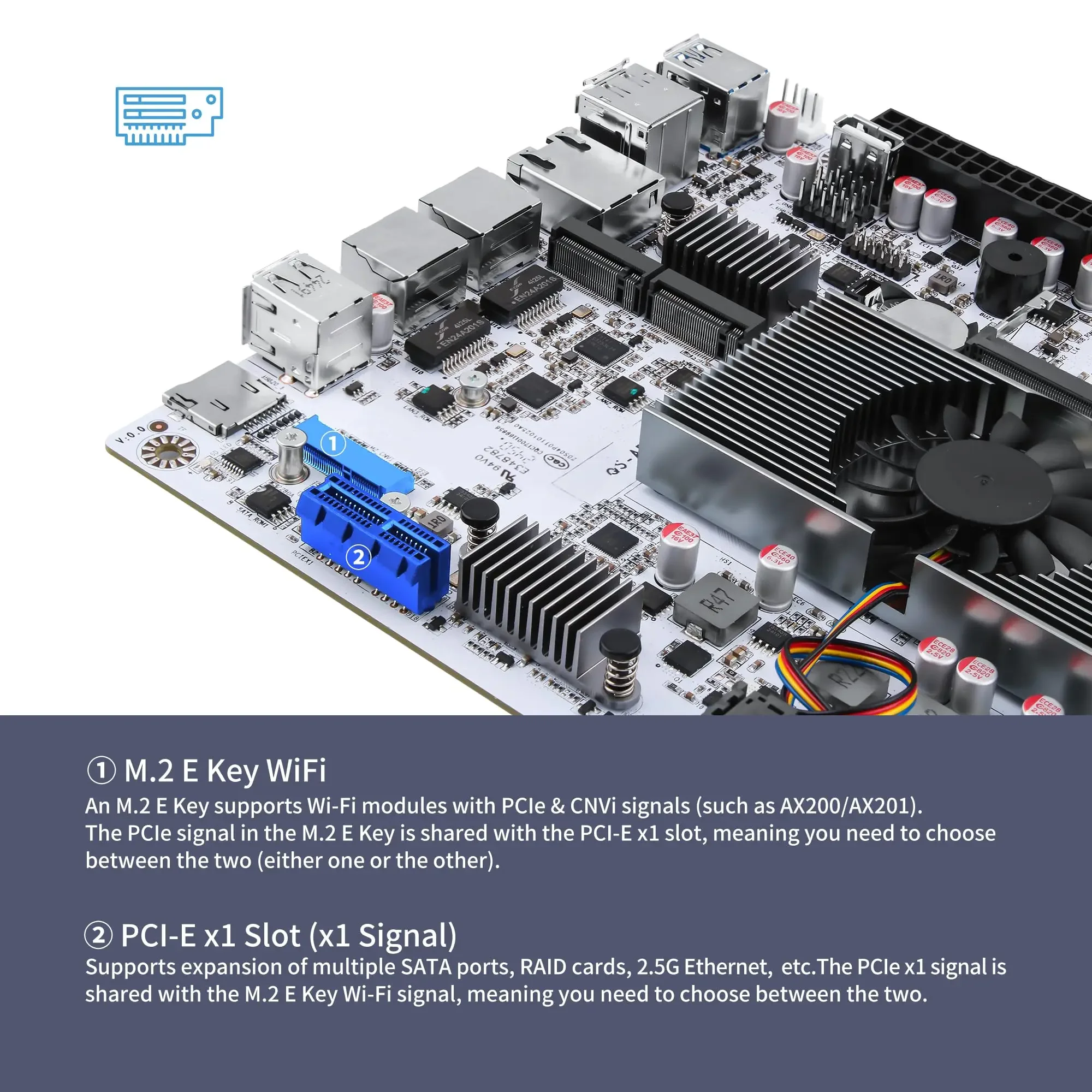 Scheda madre NAS CWWK 8 alloggiamenti con 10GbE RJ45, scheda madre PC Mini ITX CPU N150 bianca M8, 2 x NVMe, doppia LAN da 2,5 GbE, WiFi M.2, USB-C
