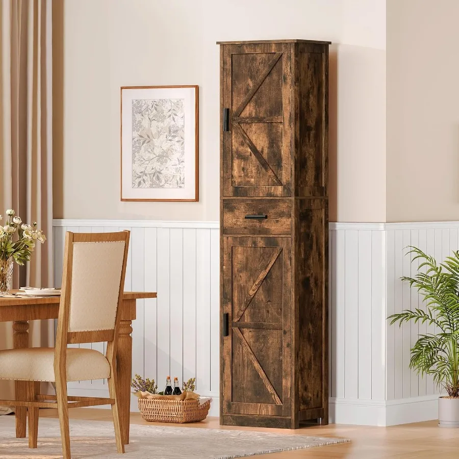 خزانة تخزين طويلة مع 6 أرفف ودرج لغرفة المعيشة في الحمام أو المكتب المنزلي بتصميم ضيق مع أرفف قابلة للتعديل Ru #6