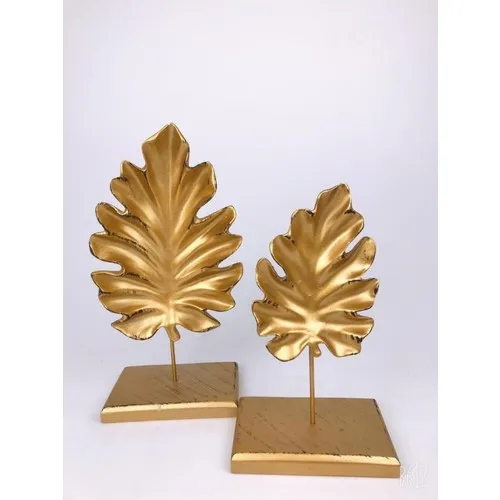 Tropical 2 Li Pedestal Leaf Gold Color Sculpture Crafts