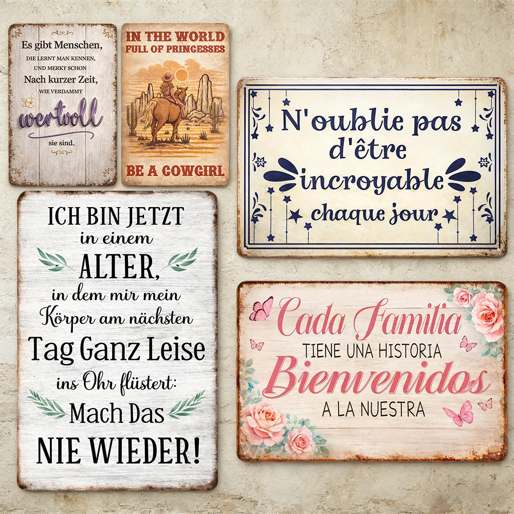 5pcs 2D Flat - a Set of Multiple Vintage Plaques Themed Around 'Life Insights', Featuring 5pcss of 2D Rectangular Signs Measurin