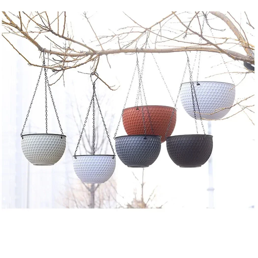 1pcs Round Wire Plant Holder Resin Hanging Basket Coconut Liner Lining Plants Flower Garden Pot For Home Balcony Decoration