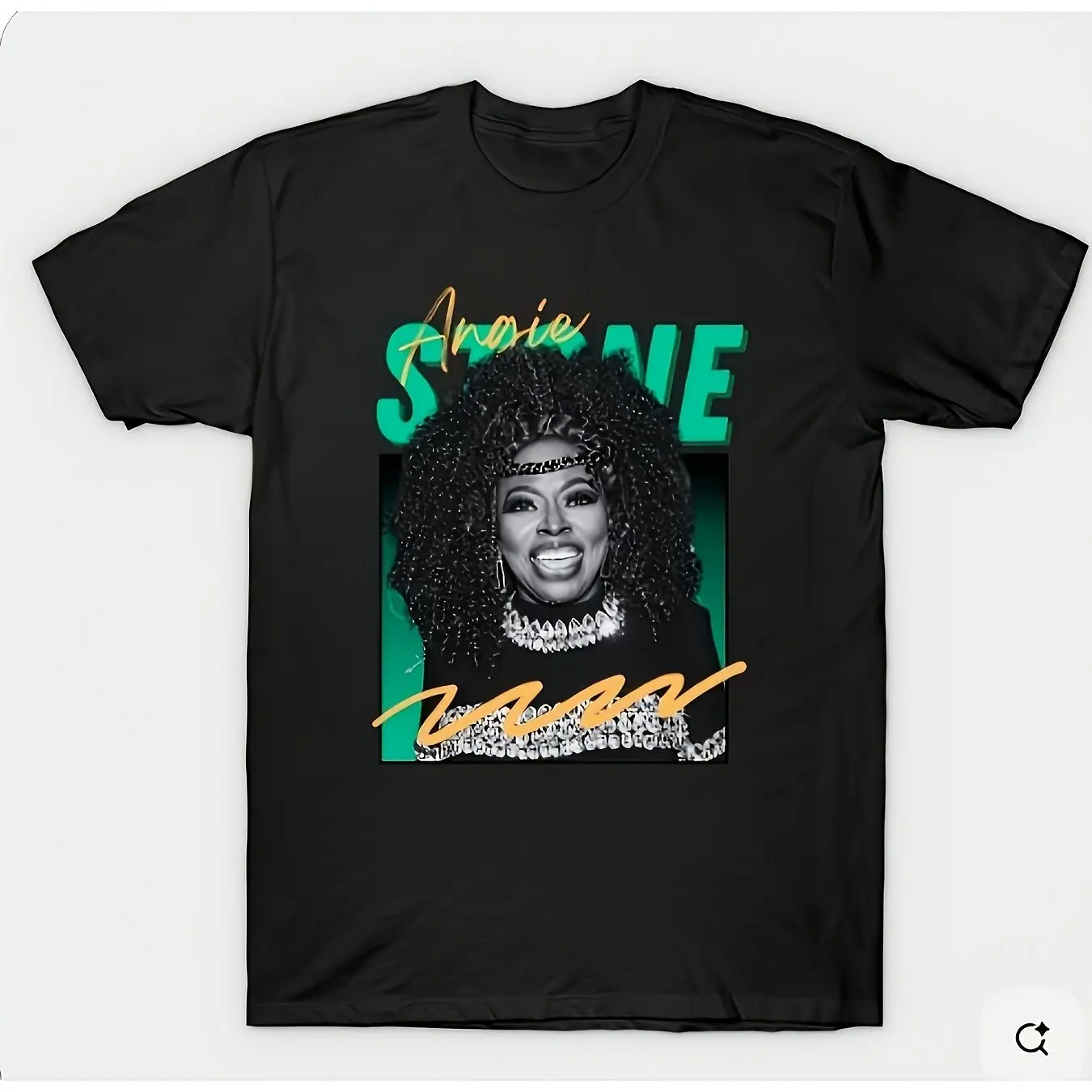 Unisex Angie Stone Music Artist Signature Portrait Printed T-shirt Streetwear Basic Versatile Four Seasons Style Daily Wear