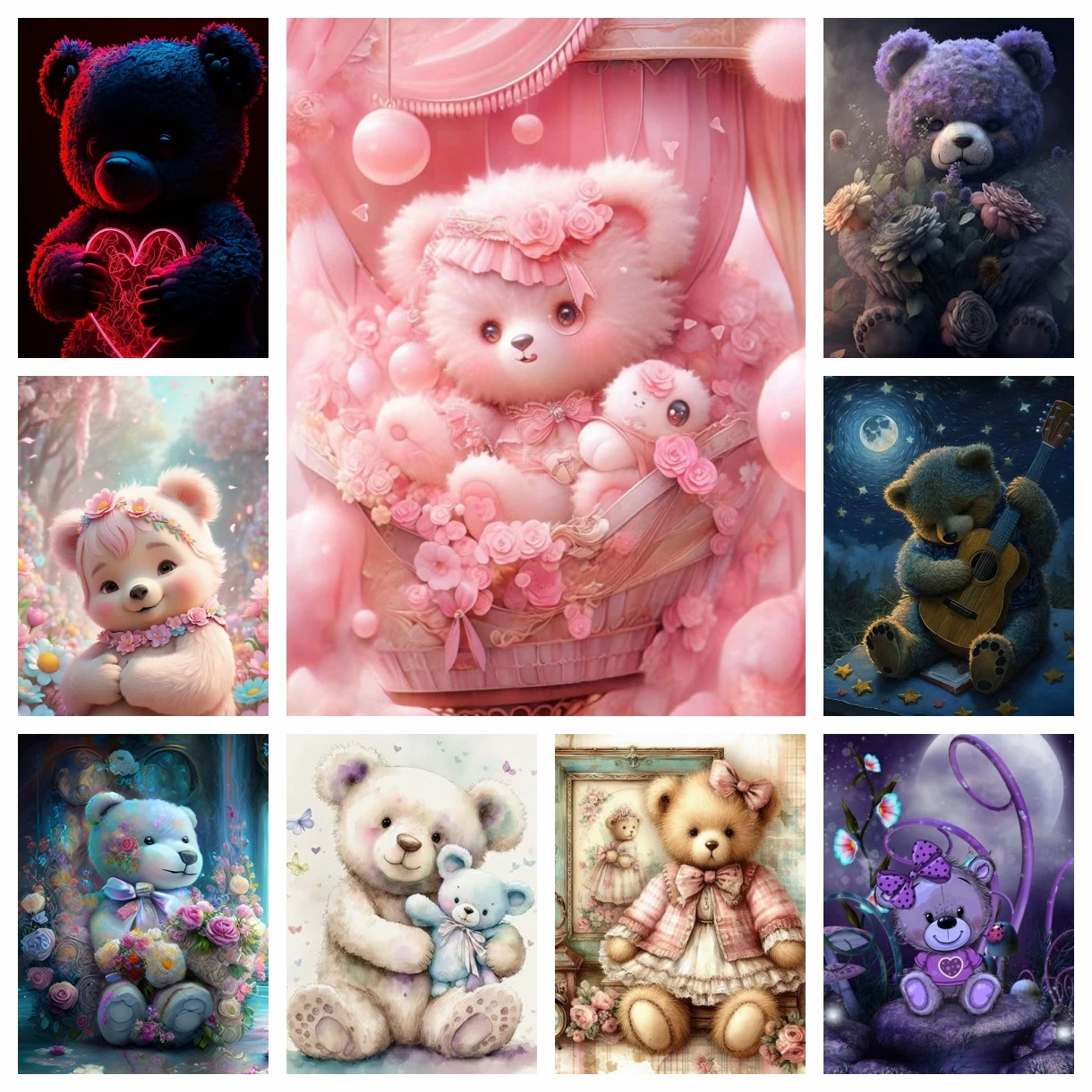 

Cool Cute Teddy Bear AB Diamond Painting Embroidery Mosaic Rose Landscape Painting Promotion Cross Stitch Home Decor Gift