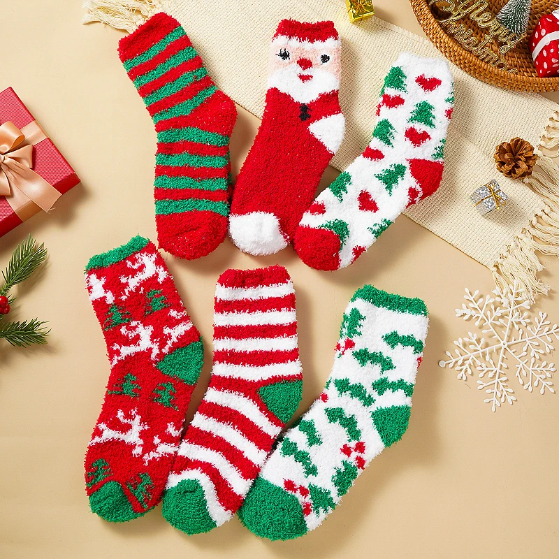 Neue Kreative Design Winter Socken Korallen Samt Weihnachten Socken Kinder Santa Claus Hause Warme Boden Socken Elch Cartoon Schlaf Socken