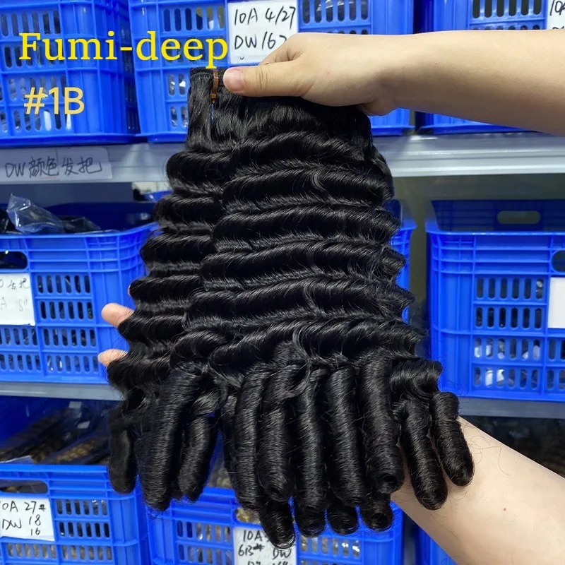 

High Quality Fumi Deep Curly Bundles Natural Color#4/30 Human Hair Weaving 10-20Inch 1pc/100g 100% Unprocessed Full Hand Weaving