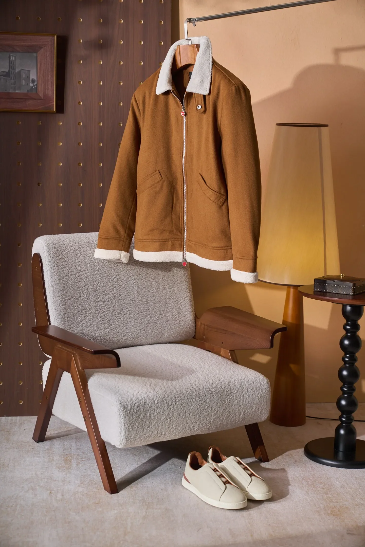 Kiton wool-blend cashmere men's padded fur collar jacket