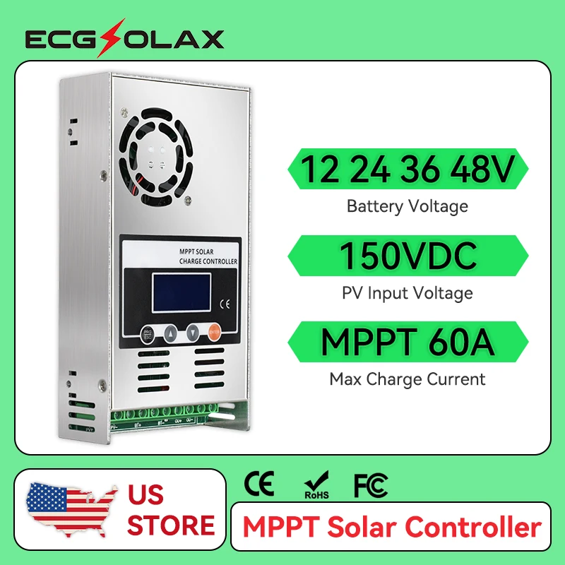 

ECGSOLAX MPPT 60A Solar Charge Controller 12V 24V 48V Auto with Solar Connector LCD Solar Regulator Fit for Lead Acid Battery