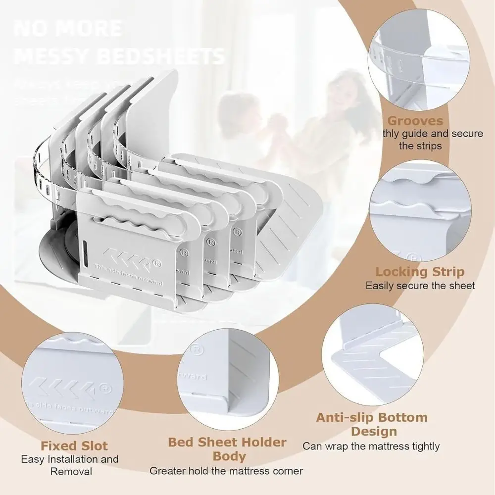4PCS DIY Invisible Bed Sheet Holder Locking Fabric Safe Mattress Gripper Anti-shift Non-slip Bed Sheet Clip Quilt Fixing Tool