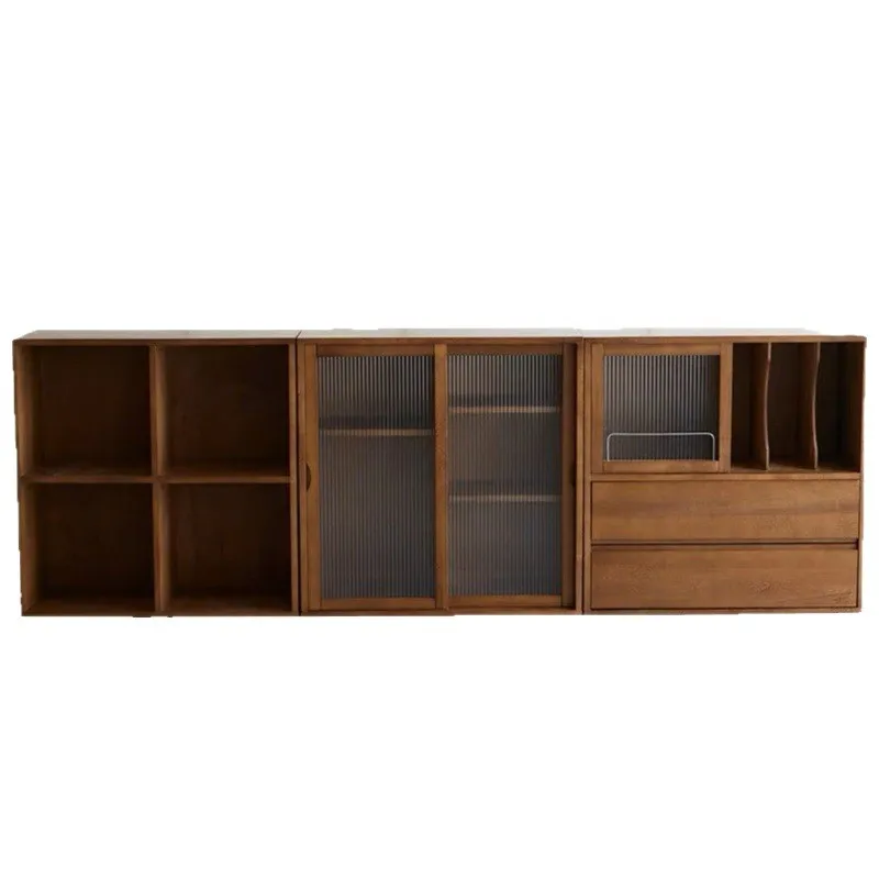 Picture 6: Solid wood combination bookcase Sliding door storage cabinet Middle antique TV cabinet Japanese-style small apartment floor