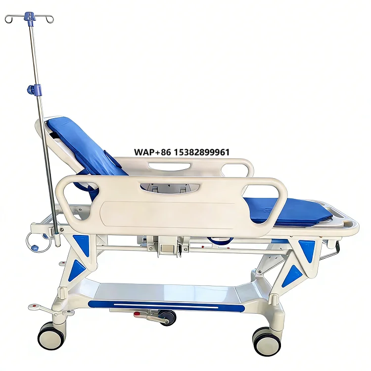 

Professional Hospital ABS Patient Moving Cart with Dual Safety Rails Quiet Wheels Medical Transfer Trolley Manufacturer Direct
