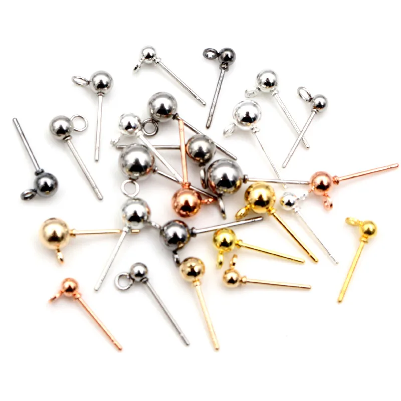 30-50pcs 3/4/5/6mm Gold Silver Plated Pin Findings Stud Earring Basic Pins Stoppers Connector For DIY Jewelry Making Accessories