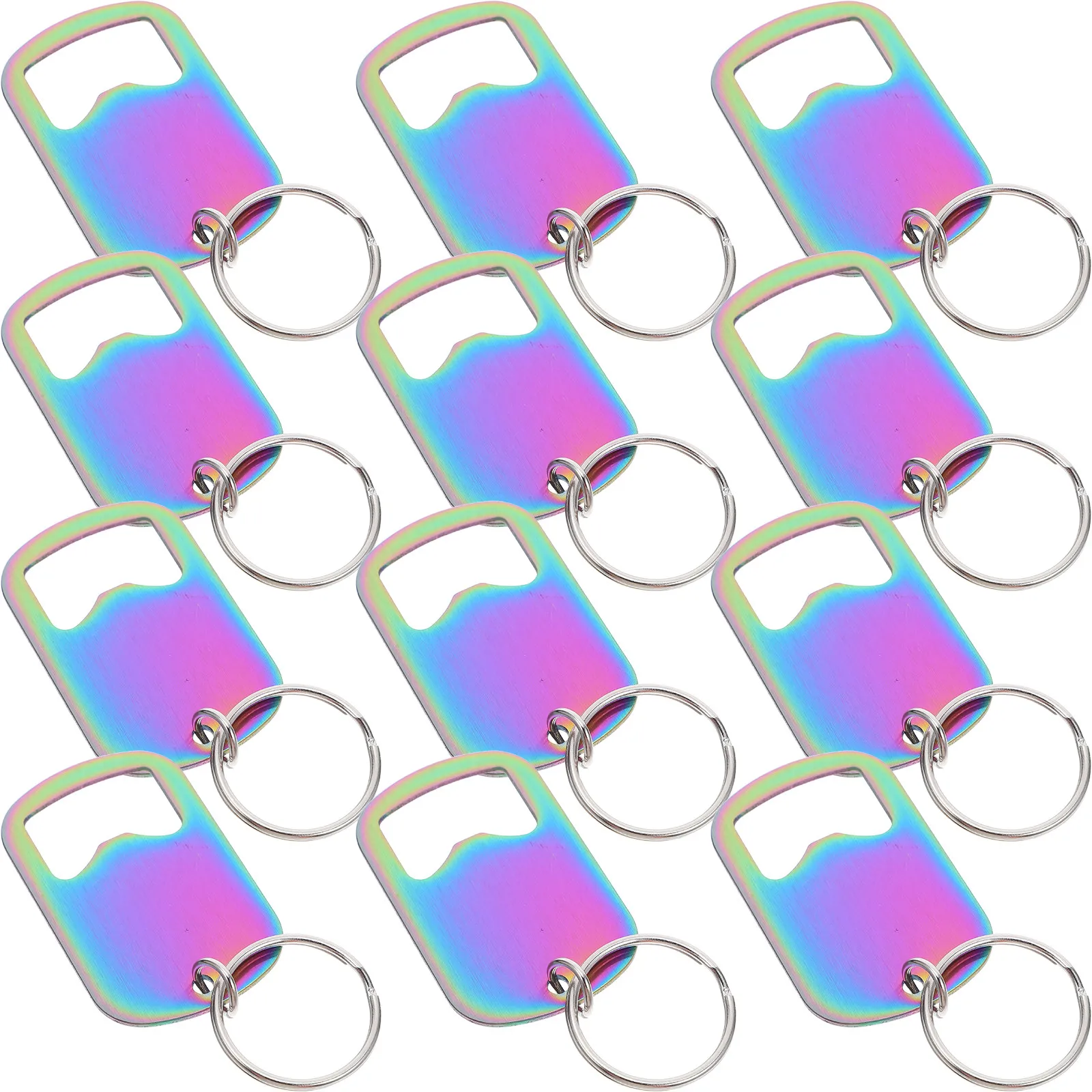 12Pcs Pocket Flat Stainless Steel Bottle Opener Keyring Compact Colorful Manual Beverage Opener Tool for Parties Picnics Bars
