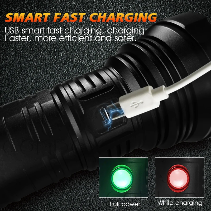 Multi-Functional Emergency Lighting Adjustable Lighting USB Rechargeable 18650 Battery Power LED Flashlight