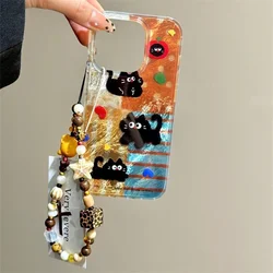 Apple Little Black Cat Phone Case with Same Phone Chain For iPhone 11 12 13 14 15 16 pro max