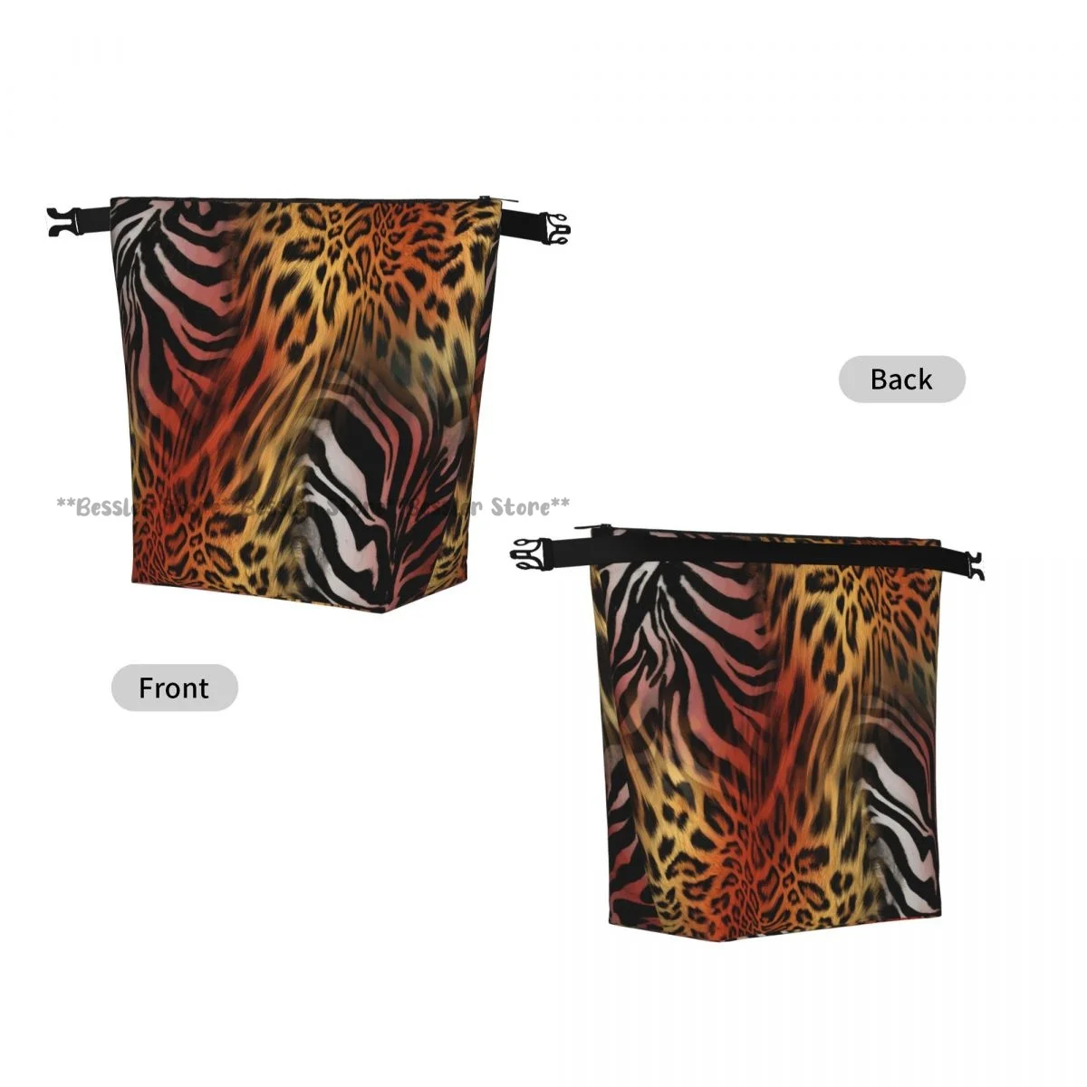 Roll-Top Insulated Lunch Bag Leopard Zebra Print Thermal Bento Box Bag Portable Cooler Bag for Picnic
