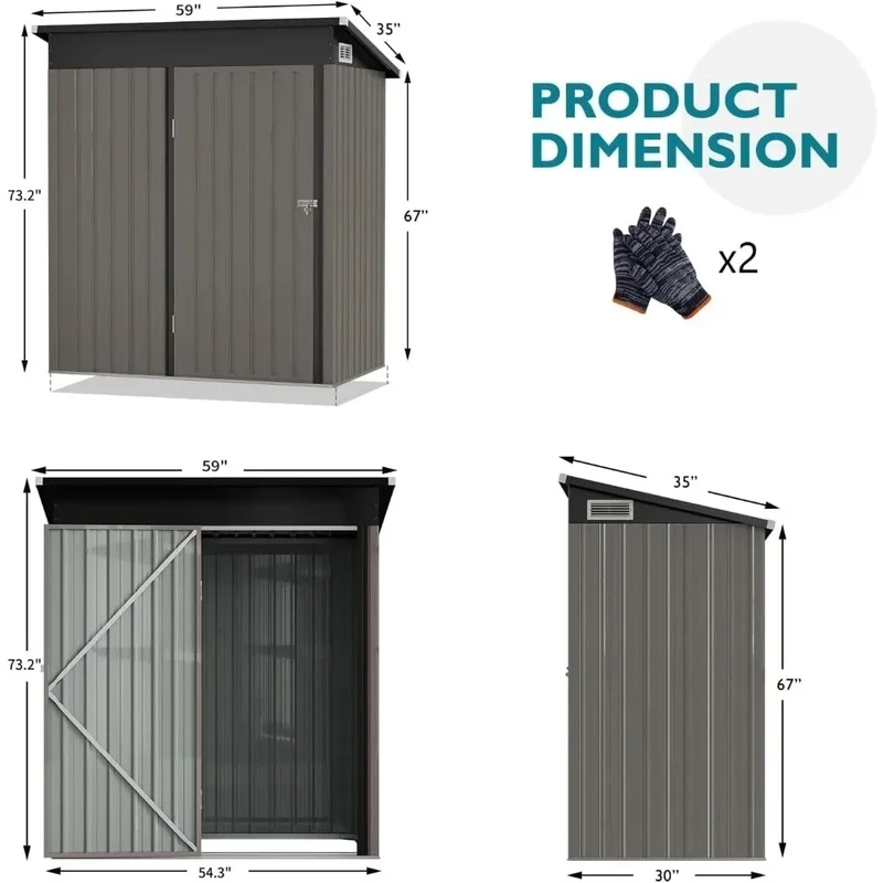 5 x 3 ft Metal Outdoor Storage Shed, Garden Tool Organization for Backyard and Patio, Brown