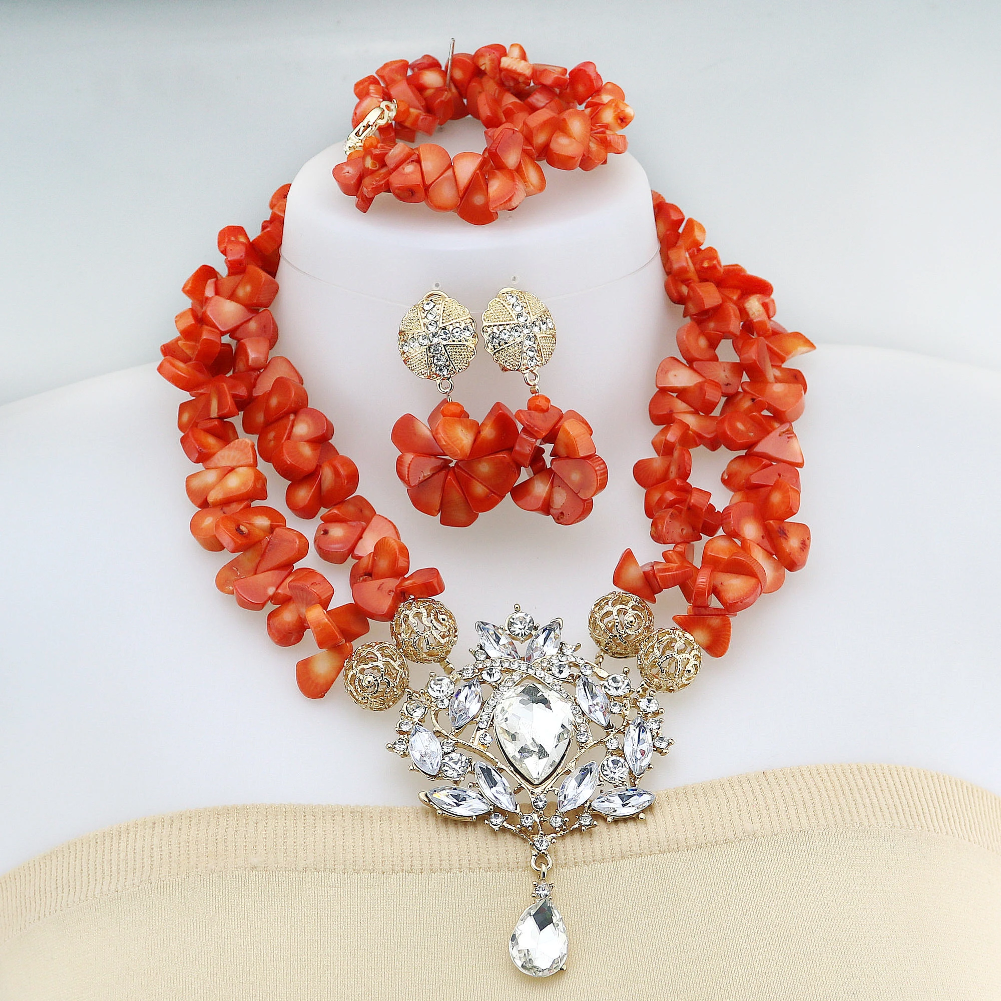 Latest New Orange Natural Coral Beads Sale Beads Jewelry Set Nigerian Wedding African Beads Jewelry Sets