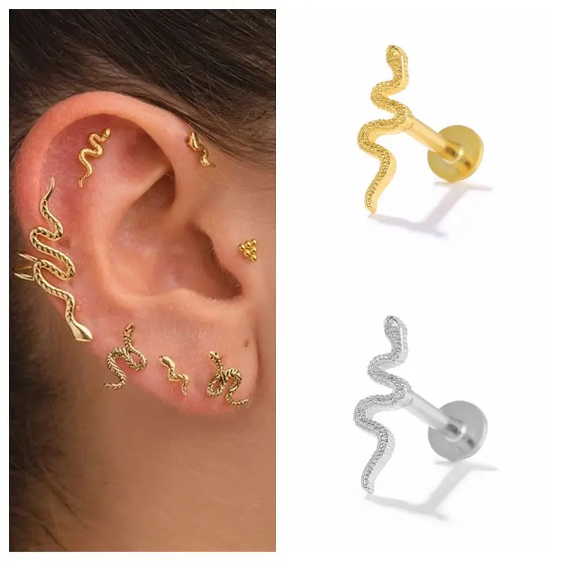 CANNER 925 Sterling Silver Tragus Piercing Stud Earrings for Women Cubic Zirconia Labret Lip Ring Cartilage Earring Jewelry 1pc