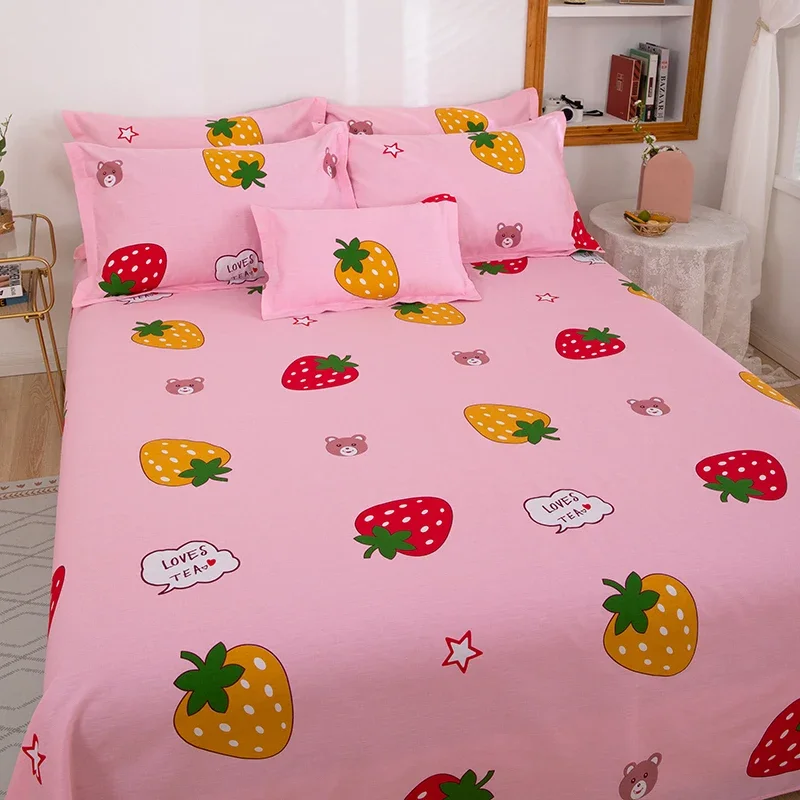 Drap plat Kawaii Fruit Harvey avec 2 taies d'oreiller, ensemble de draps de dessin animé en coton, couvre-lit ours mignon étoile pour chambre d'ado fille