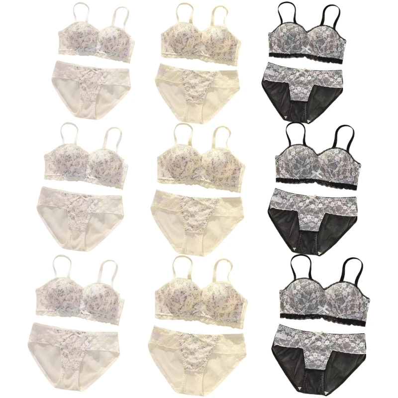 No Underwire Push Up Bra and Panty Set Delicate Floral Lace Design for Women