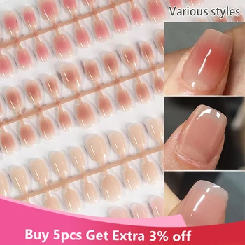 XS+S+M Size Gradient Short Ballet Nails Set 30Pcs Simple Nude Color False Nails Coffin Fake Nail Press On Nails Full Cover Nail