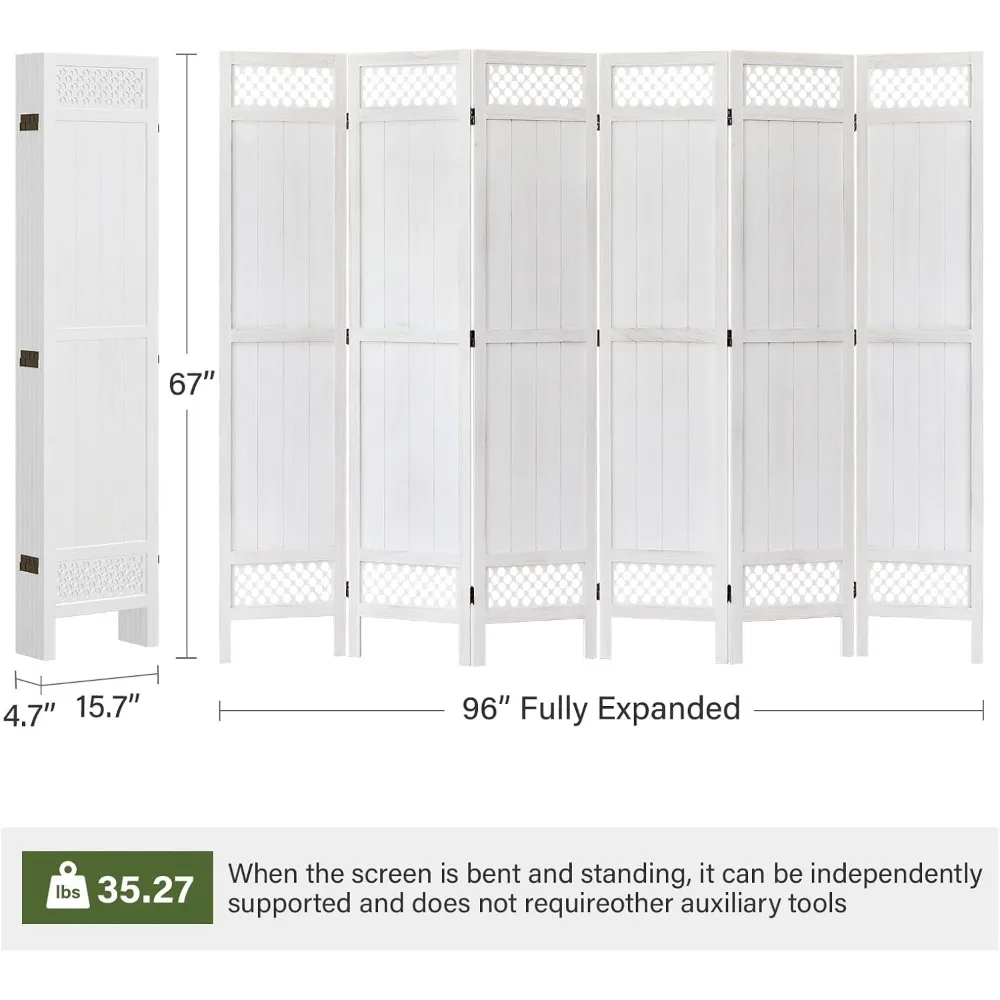 67 Inch Tall Natural Wood Folding Partition Room Dividers, No-Assembly Required, Enhance Privacy