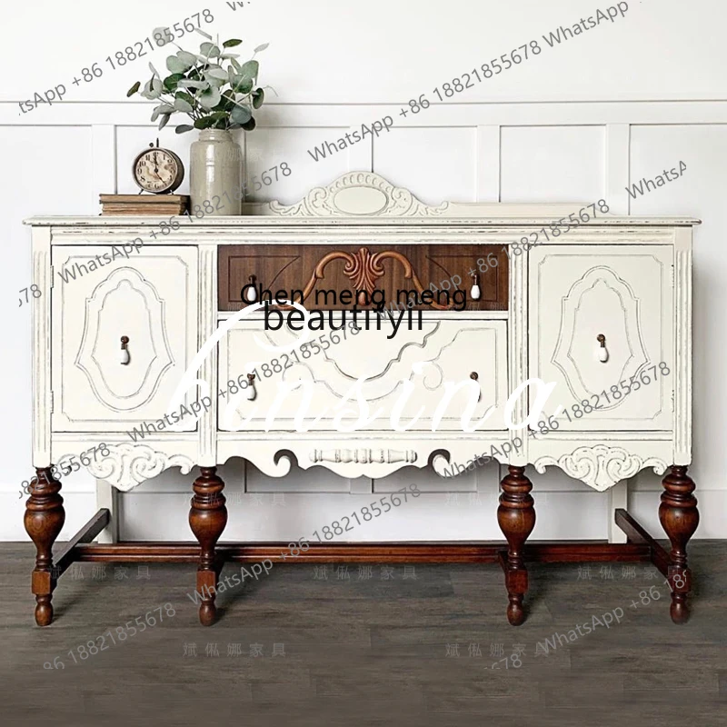 Neoclassical Solid Wood Cabinet/Distressed Entrance Cabinet/Light Luxury Carved Locker/TV