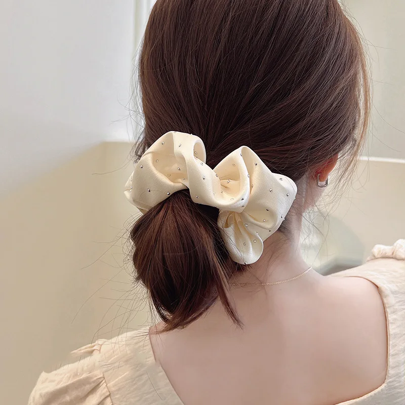 Korean Soft Silk Rhinestones Scrunchies Women Elastic Hair Bands Elegant Ponytail Holder Solid Girls Headwear Hair Accessories