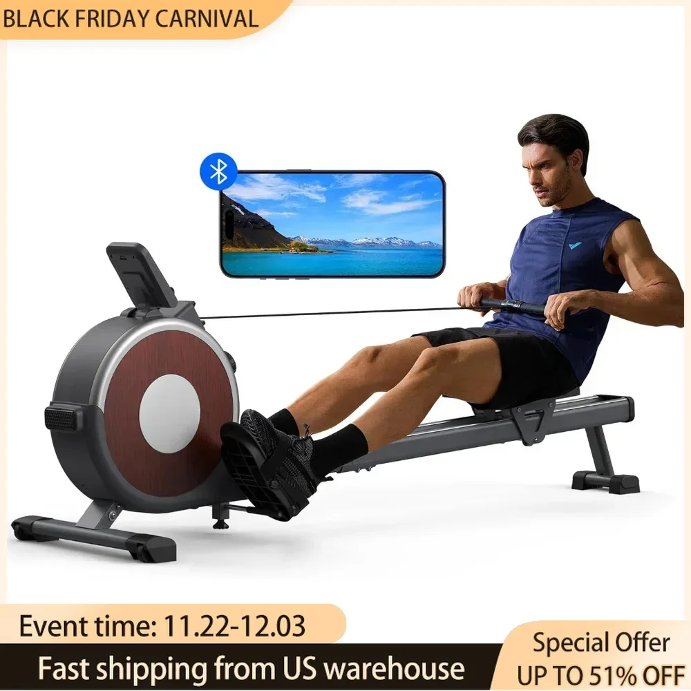 Magnetic Rower Machine for Home, 16 Levels of Quiet Resistance, Dual Slide Rail with Max 350lb Weight Capacity, Rower Machine