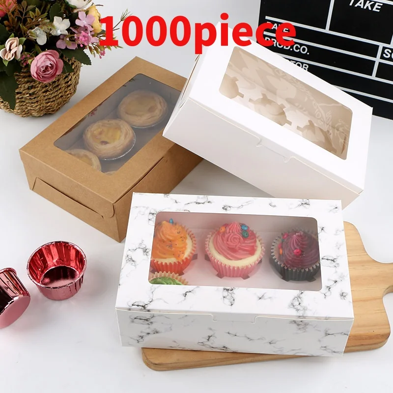 10 00piece.Custom.Small Cute Cake Boxes Bio-degradable Cup Cake Boxes With Window and Paper Box Cookie Desserts Shop