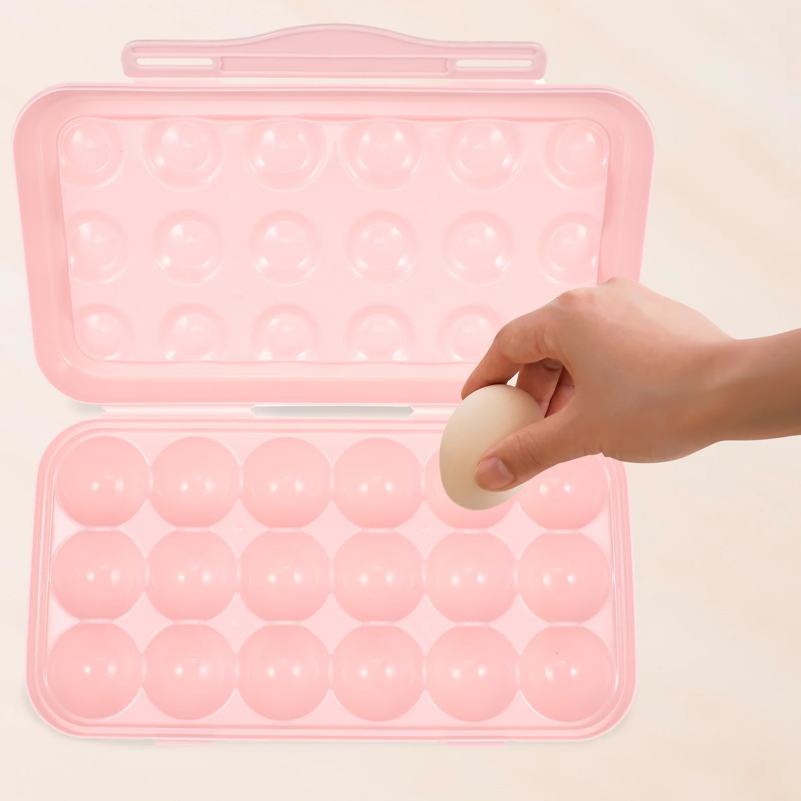 Egg Holder Storage Box Food Containers for Refrigerator Household Plastic Deviled Tray with Lid Pink Hamper