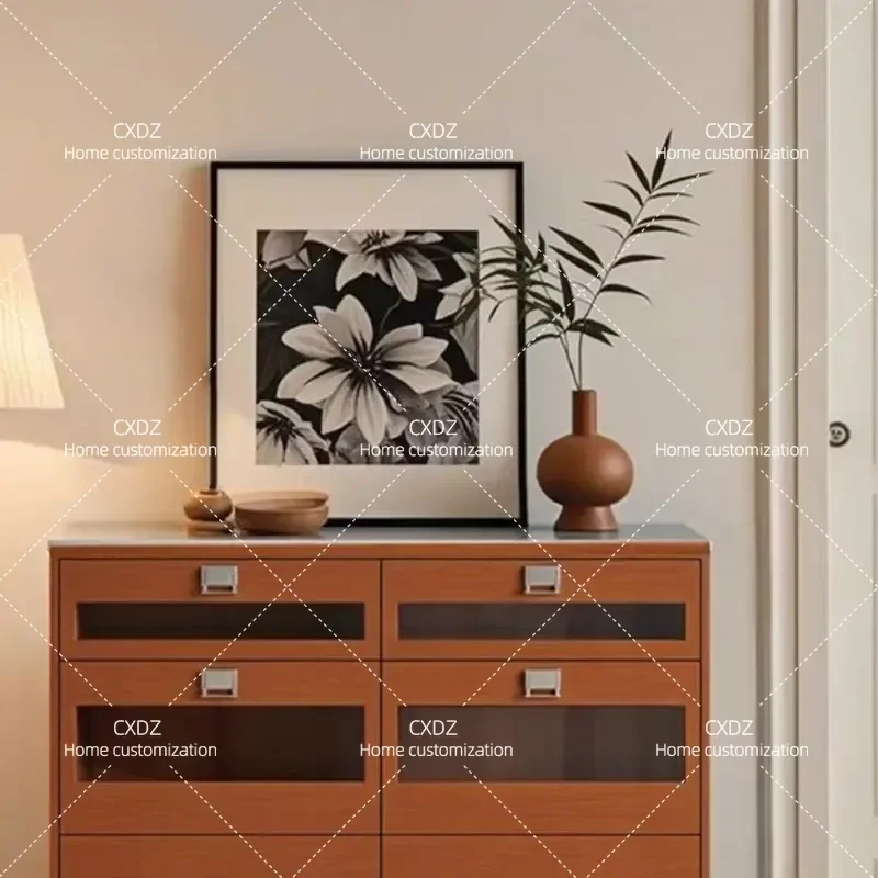 White Small Apartment Dining Side Cabinet Removable Stainless Steel Chest Multi Layer Retro Coffee Cabinet Light Luxury Tea