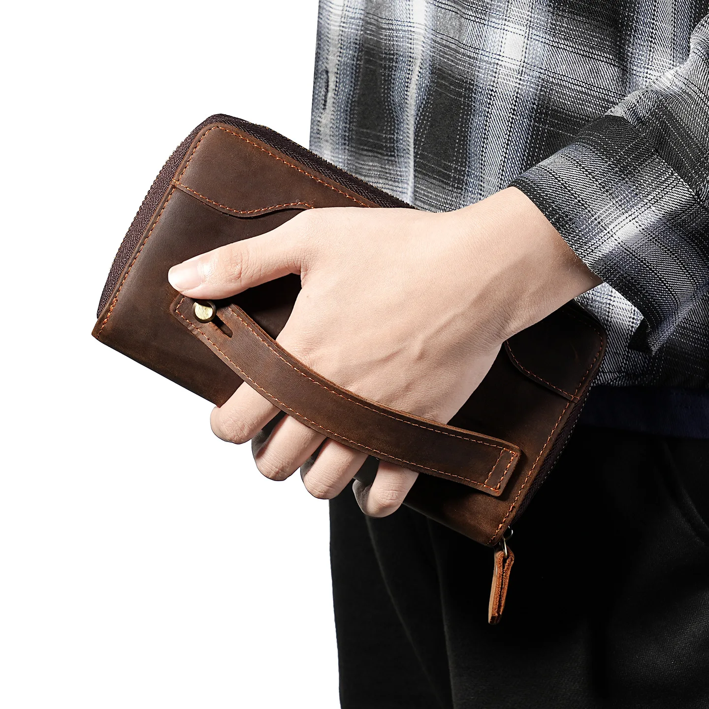 トップレイヤー牛革製メンズ長財布-大容量本革クラッチバッグ-トレンドメンズハンドバッグ