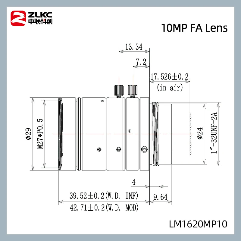 16mm Lens 10MP High Resolution C Mount Cameras 2/3 Inch Machine Vision F2.0 Manual Iris FA/CCTV Parts Cameras LM1620MP10