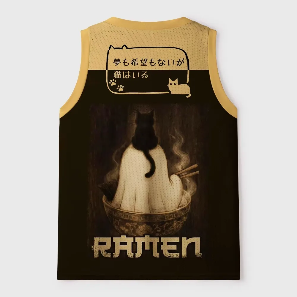 Ghost Black Cat Ramen Patterns 3D Printing Men's V-Neck Vests - Casual Outdoors Sports with Breathable and Quick-Drying Clothing