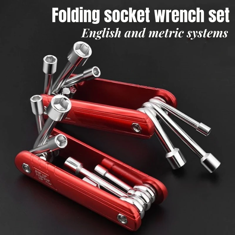 5-12mm Folding Socket Wrench set Allen key Multifunction Household Portable 6 in 1 Hand tool combination Metric Lmperial system