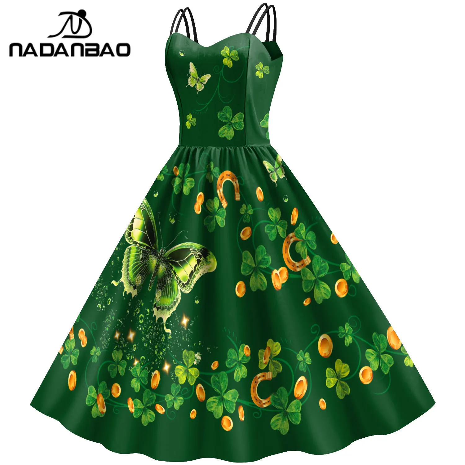 Nadanbao femmes chanceux trèfle imprimé robe saint-Patrick vert Shamrock robe d'été Style élégant taille haute robes sans manches