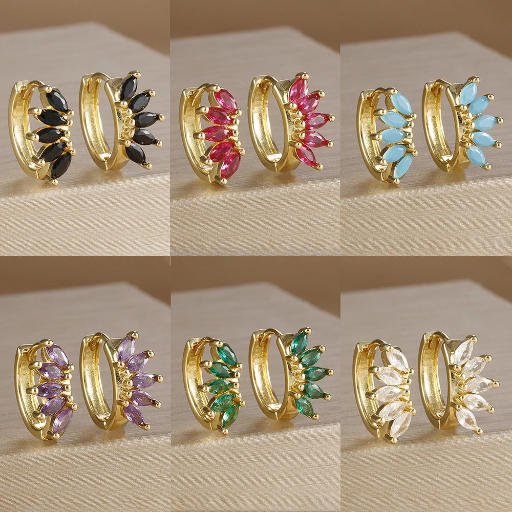 Light Luxury Horse Eye Zircon Hoop Earrings for Woman 18K Gold Plated Unique Punk Circle Round Piercing Earring Party Jewelry