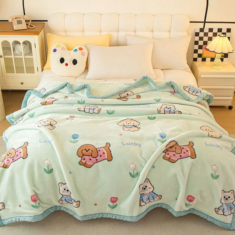 Cartoon Double Layer Raschel Throw Blanket Ultra Soft Warm Fluffy Machine Washable No Shedding No Fading Kids Adult