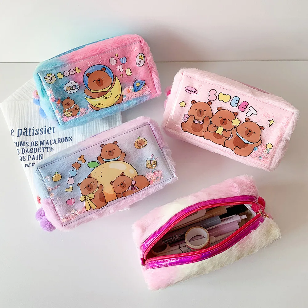 Plüsch PVC Capybara Plüsch Stift Tasche Federmäppchen Kosmetik Lagerung Cartoon Capybara Bleistift Tasche Gefüllte Signierstift