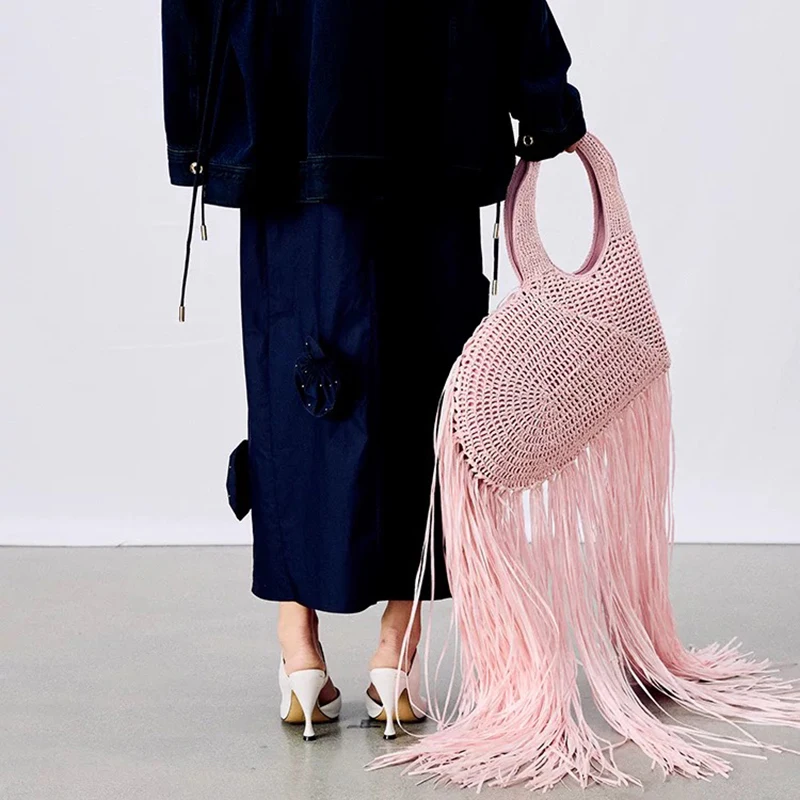 

Fashion Straw Woven Shoulder Messenger Bags Women's love Designer Luxury Crossbody Bag Summer Beach Female Tassel Handbag