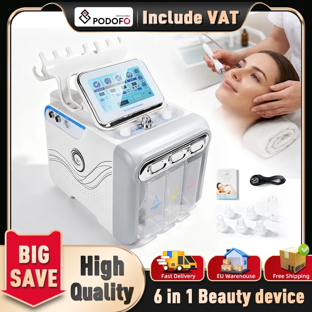 Podofo 6-in-1 Kleine Blasen-Tiefenreinigungs-Gesichtsreinigungsmaschine Hydra-Dermabrasion Peeling Sauerstoff-Jet Schönheitsgerät Negativdruck Mitesser-Entferner
