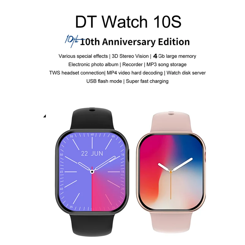 4GB ROM DT Watch 10S Smart Watch ChatGPT OS11 BT Call Games Gesture Series DT Watch 10 TFT Version Sport Smartwatch Men  Women