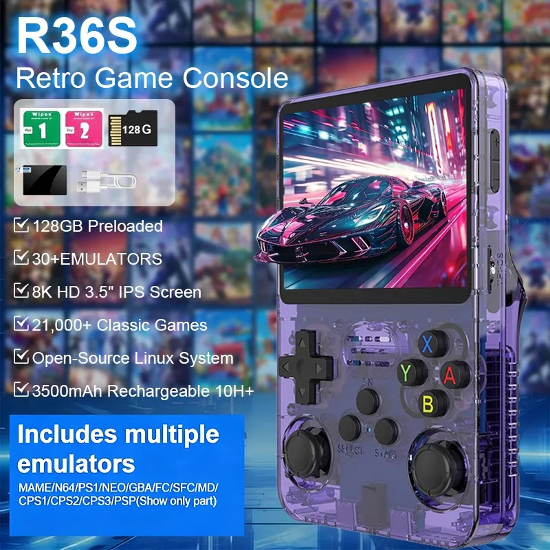 

Новая игровая консоль R36S в ретро-стиле, портативная игровая приставка, более 21000 классических ретро-игр, емкость 128 ГБ, портативный дизайн, 8K HD IPS-экран.
