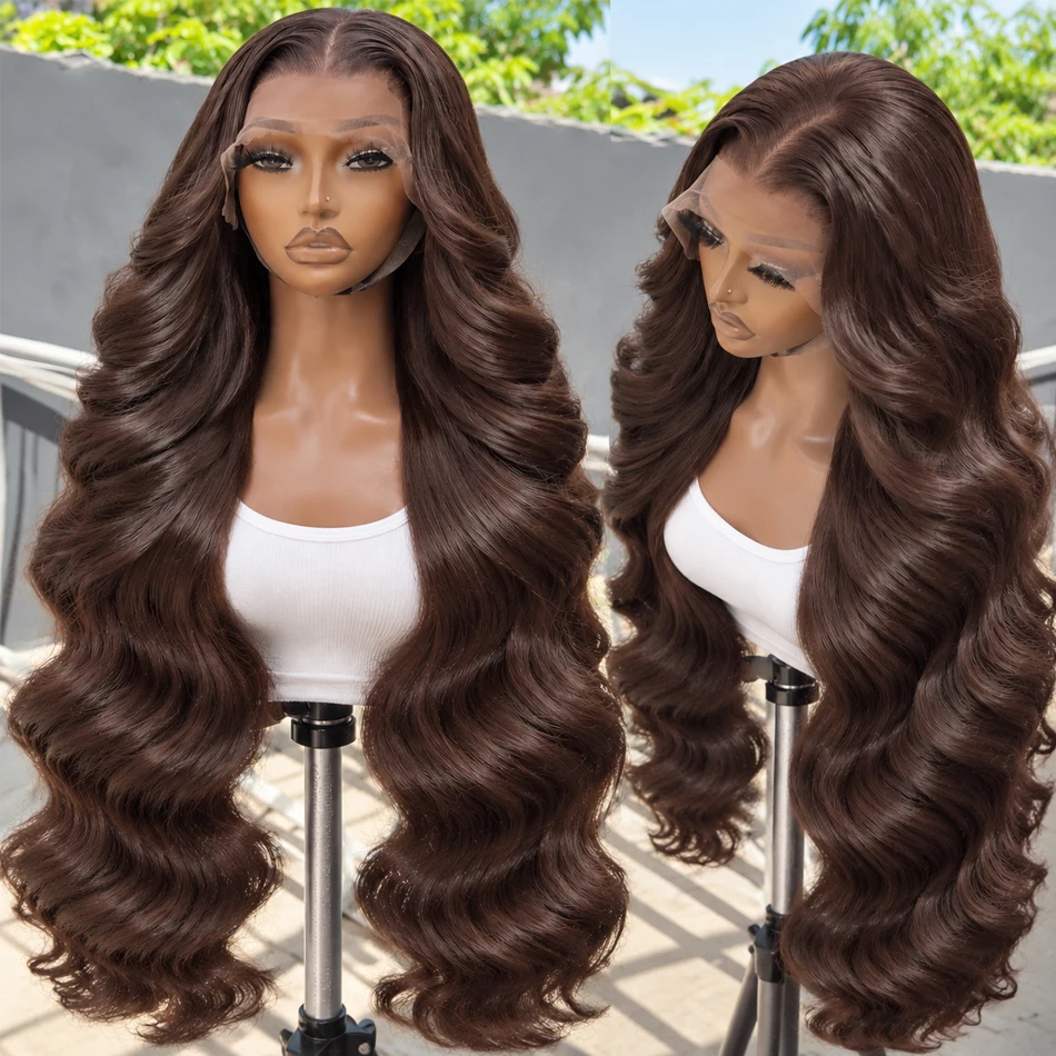 Transparent Chocolate Brown Body Wave Lace Front Human Hair Wig Vietnamese Original #4 Color 250% 13x6 HDFull Lace Frontal Wigs