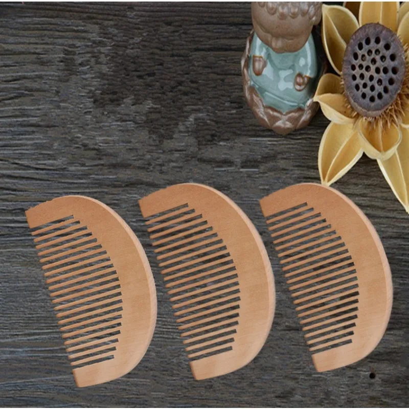 Trendy Hair Engraved Natural Peach Wood Wooden Comb Hair Brush Lice Comb Anti-Static Beard Comb Tool Hair Accessories