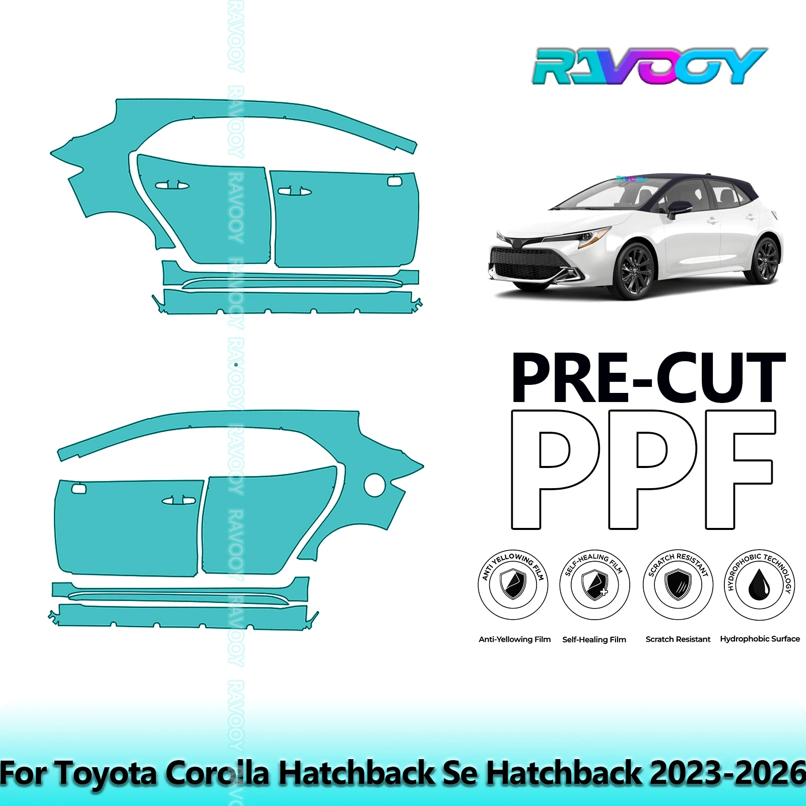 

For Toyota Corolla Hatchback Se Hatchback 2023-2026 8.5mil Pre-Cut PPF Door & A/B Pillar Kit TPU Paint Protection Film Set